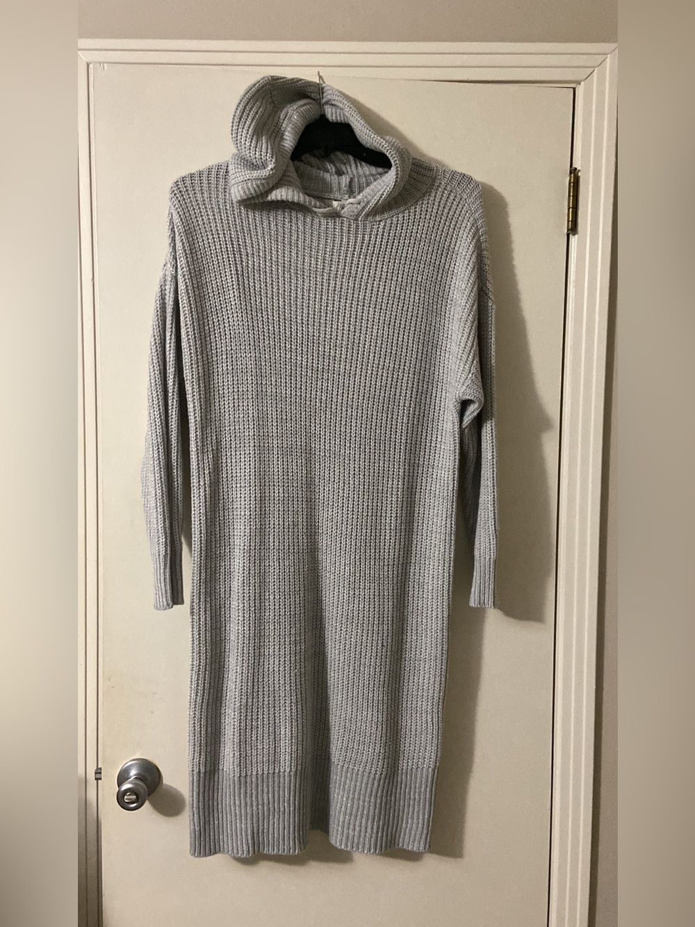 Cozy Hooded Knit Sweater Dress - Light Gray